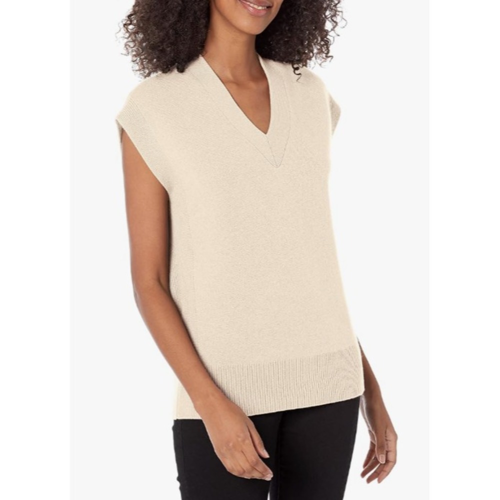 NWT Club Monaco Women's Cash Volumn Vee - Size L - Color Beige - MSRP $269
